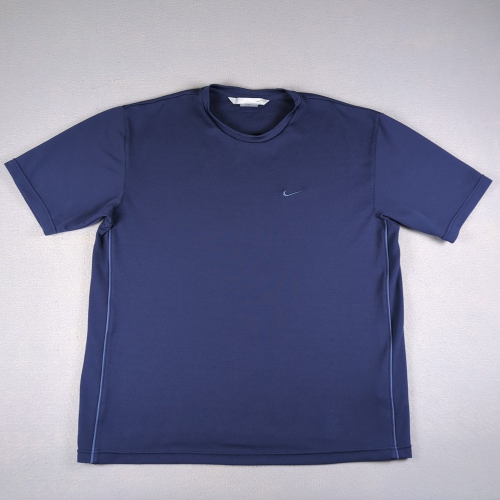 Vintage Y2K Nike Shirt Mens Medium Blue Short Sleeve Embroidered Swoosh Logo
